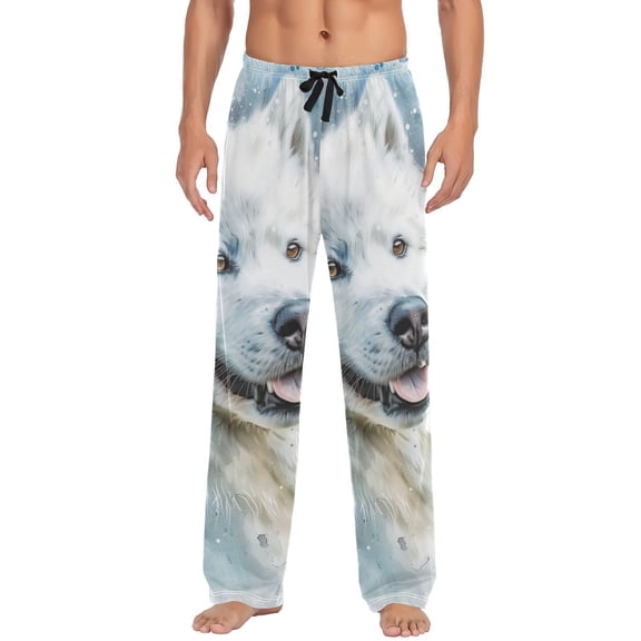 JSTEL Samoyed Dog Portrait Watercolour Men's Sleepwear Mens Pajama Pants Bottoms with Pockets, XXL