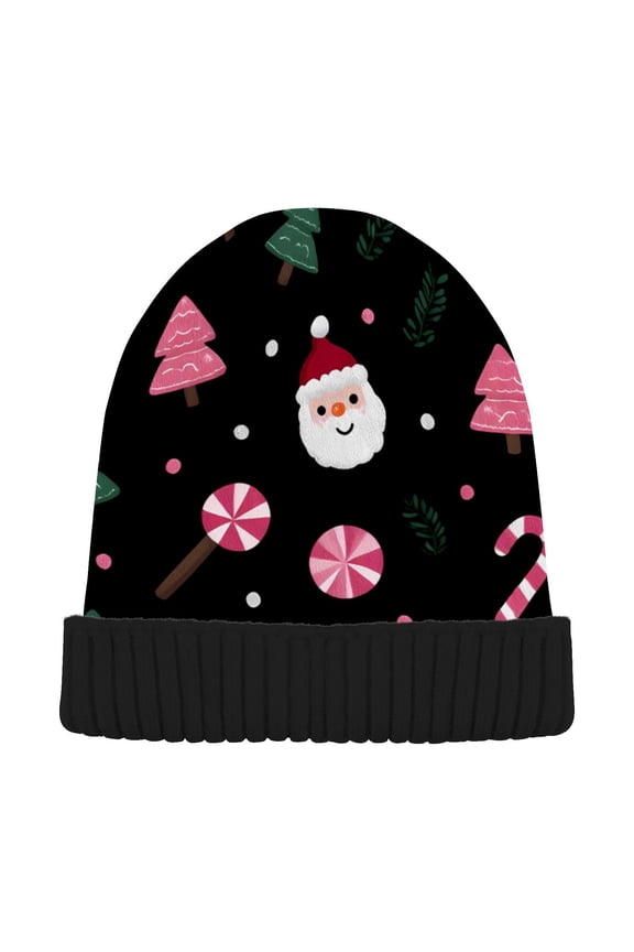 Santa Claus Candy Christmas Beanie for Women Men Winter Hat Reversible Skull Knit Cap