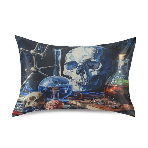 JSTEL Science Skull Satin Pillowcase Standard Size Pillow Cases Envelope Closure Bed Pillow Cover, 20 x 26 inch