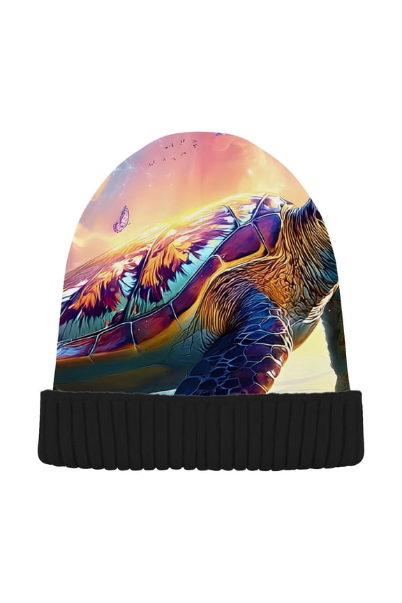 Sea Turtle Butterflies Roses Beanie for Women Men Winter Hat Reversible Skull Knit Cap