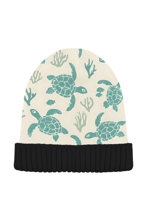 Sea Turtle Coral Beanie for Women Men Winter Hat Reversible Skull Knit Cap