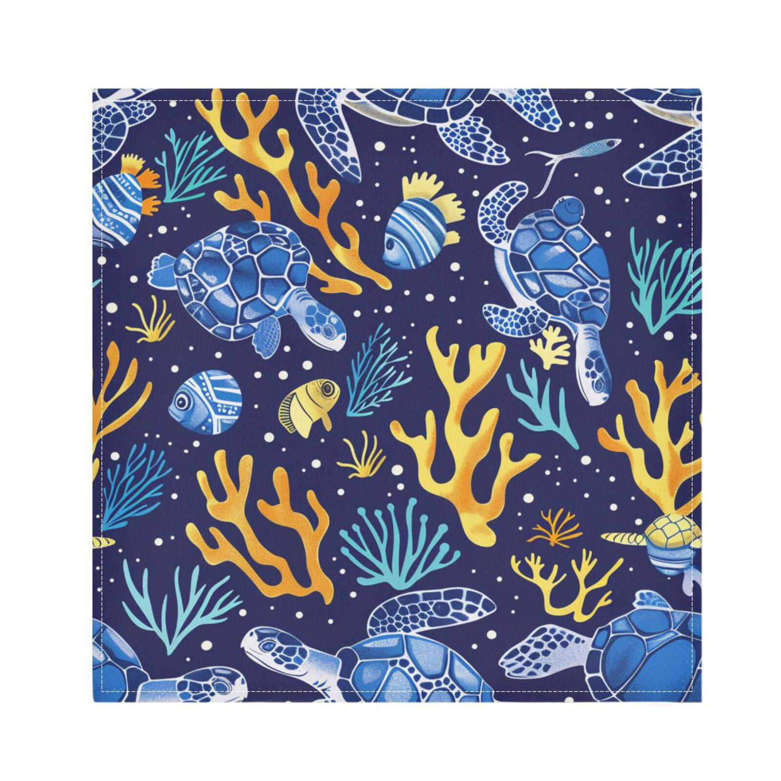 JSTEL Sea Turtle Coral Fish Cloth Napkins Set of 6, 20x20 Inch Washable and Reusable Napkin for Decoupage Dinner Party Everyday Use