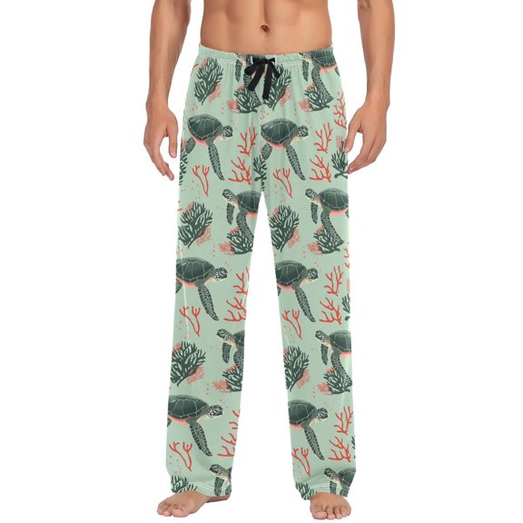 JSTEL Sea Turtle Coral Men's Sleepwear Mens Pajama Pants Bottoms with Pockets, L