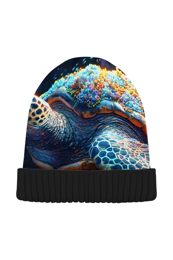 Sea Turtle Corals Beanie for Women Men Winter Hat Reversible Skull Knit Cap