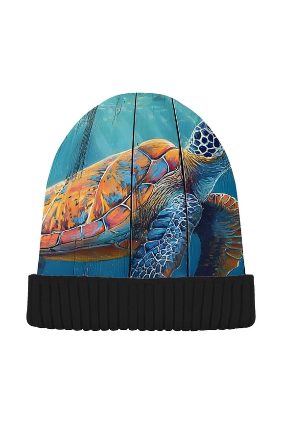 Sea Turtle Ocean Coral Beanie for Women Men Winter Hat Reversible Skull Knit Cap