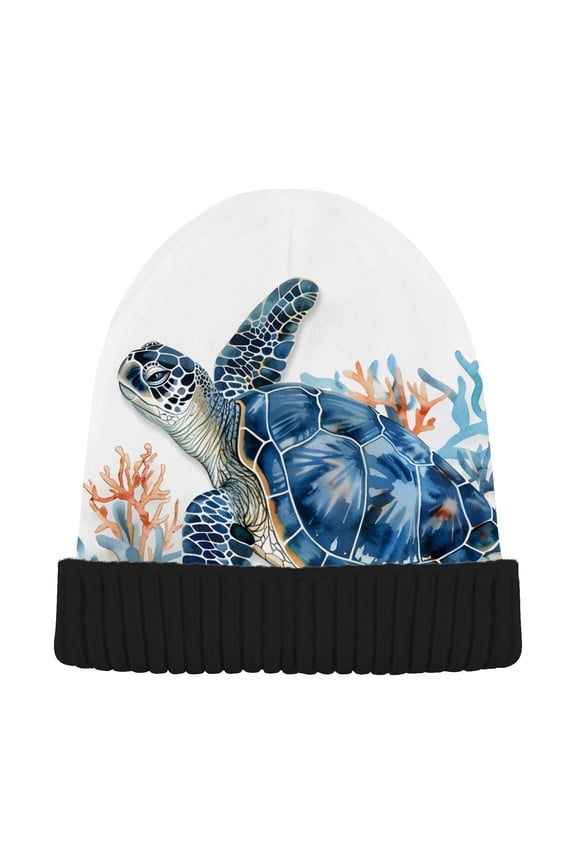 Sea Turtle Swimming Beanie for Women Men Winter Hat Reversible Skull Knit Cap