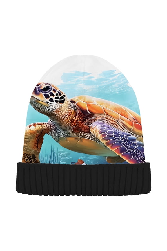 Sea Turtle in Ocean Beanie for Women Men Winter Hat Reversible Skull Knit Cap