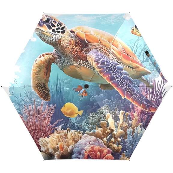 JSTEL Sea Turtle in Ocean Folding Umbrella for Rain Sun Travel Mini Lightweight Compact Umbrellas