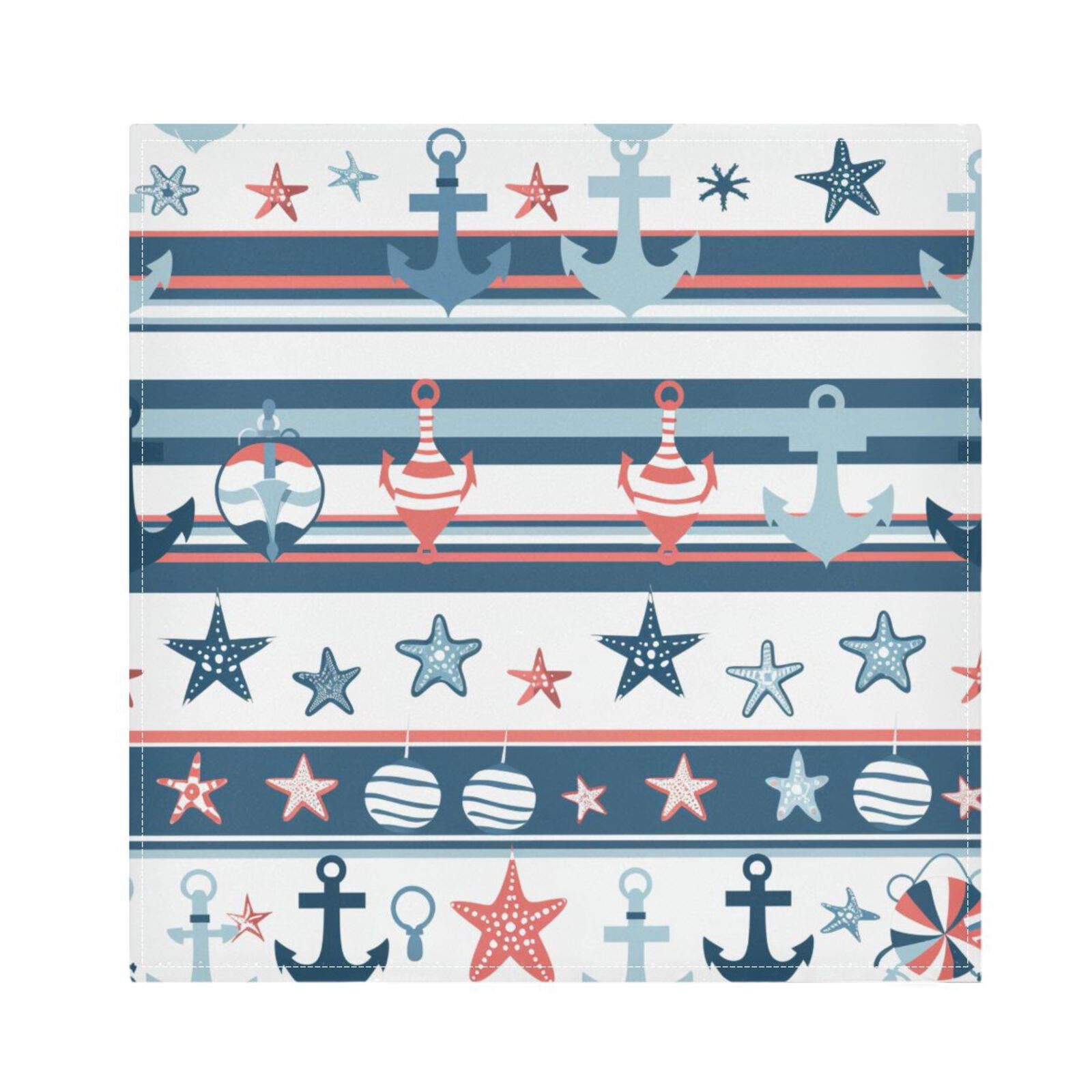 JSTEL Seafish Anchor Stripe Cloth Napkins Set of 6, 20x20 Inch Washable and Reusable Napkin for Decoupage Dinner Party Everyday Use