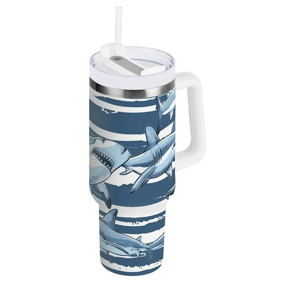 JSTEL Shark Stripes 40 oz Tumbler Stainless Steel Water Bottle Vacuum Insulated Cup with Straw Lid & Handle For Travel Car Cup Holder
