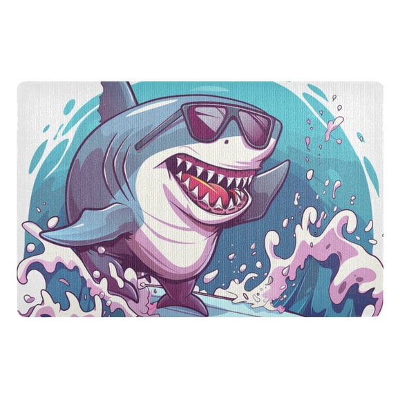 JSTEL Shark Surfing Funny Front Door Mat Outside Entrance 32x20 Inch Doormat for Outdoor Indoor Washable Non Slip Floor Mats