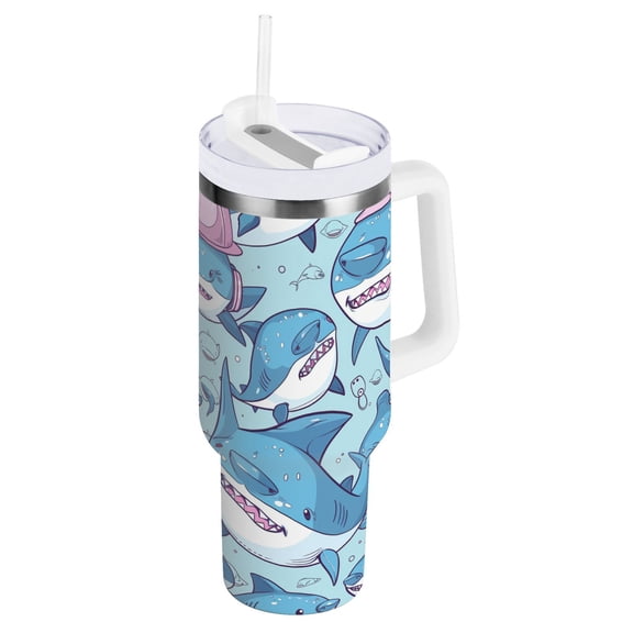 JSTEL Shark with Cap 30 oz Tumbler Stainless Steel Water Bottle Vacuum Insulated Cup with Straw Lid & Handle For Travel Car Cup Holder