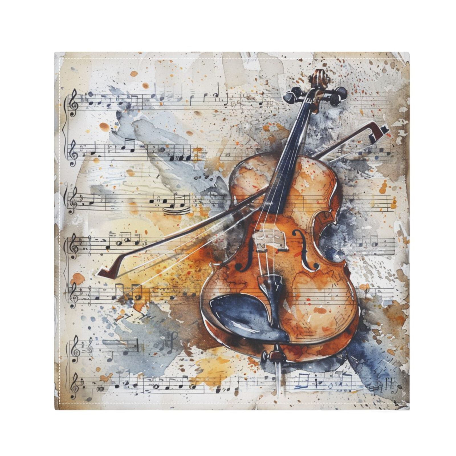JSTEL Sheet Music Guitar Watercolour Cloth Napkins Set of 6, 20x20 Inch Washable and Reusable Napkin for Decoupage Dinner Party Everyday Use