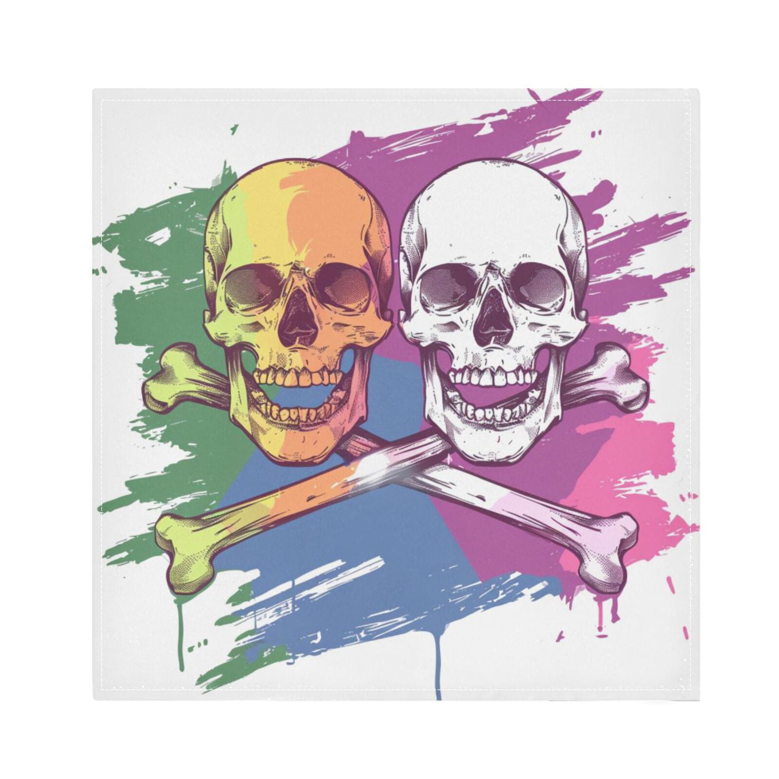 JSTEL Skull Bone Rainbow Color Cloth Napkins Set of 6, 20x20 Inch Washable and Reusable Napkin for Decoupage Dinner Party Everyday Use