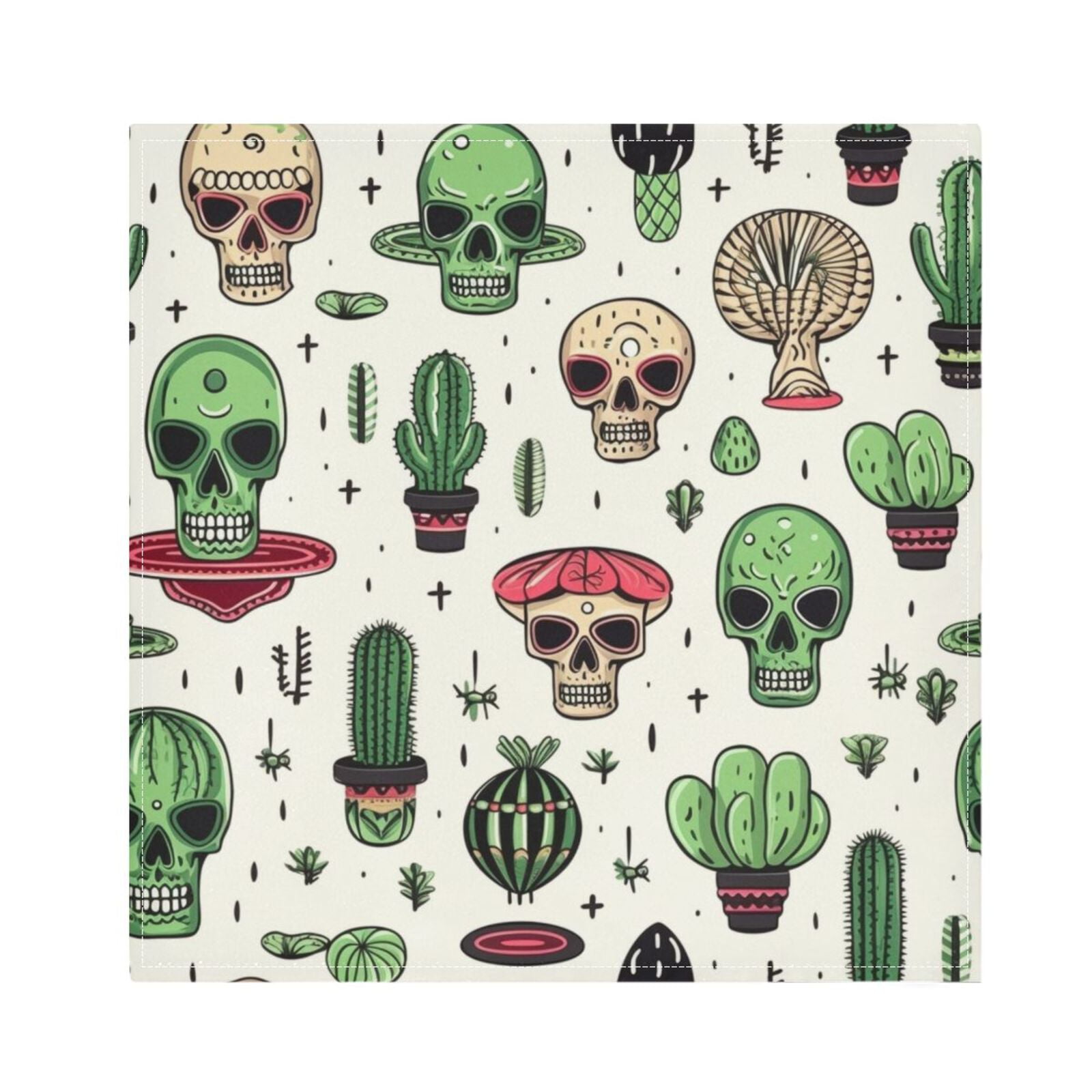 JSTEL Skull Cactus Cloth Napkins Set of 6, 20x20 Inch Washable and Reusable Napkin for Decoupage Dinner Party Everyday Use