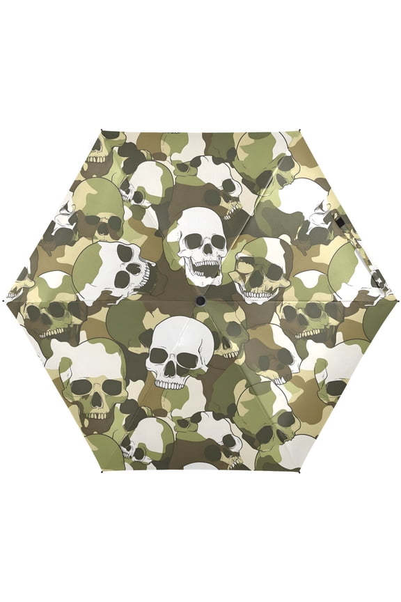Skull Camouflage Camo Folding Umbrella for Rain Sun Travel Mini Lightweight Compact Umbrellas