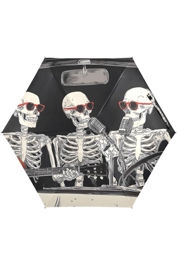 Skull Driving Funny Folding Umbrella for Rain Sun Travel Mini Lightweight Compact Umbrellas