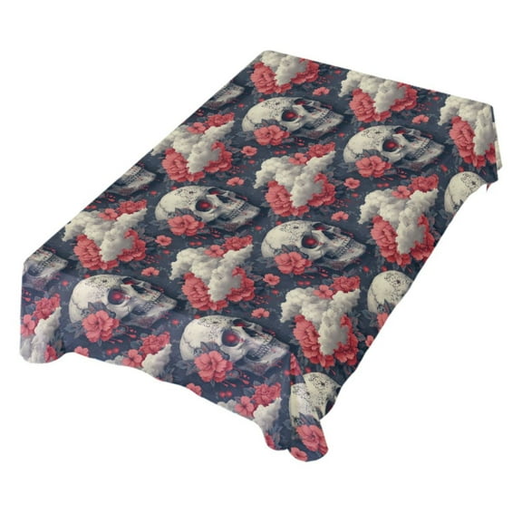 JSTEL Skull Flower Table Cloth Rectangle 54 x 72 Inch Tablecloth Anti Wrinkle Table Cover for Dining Kitchen Parties