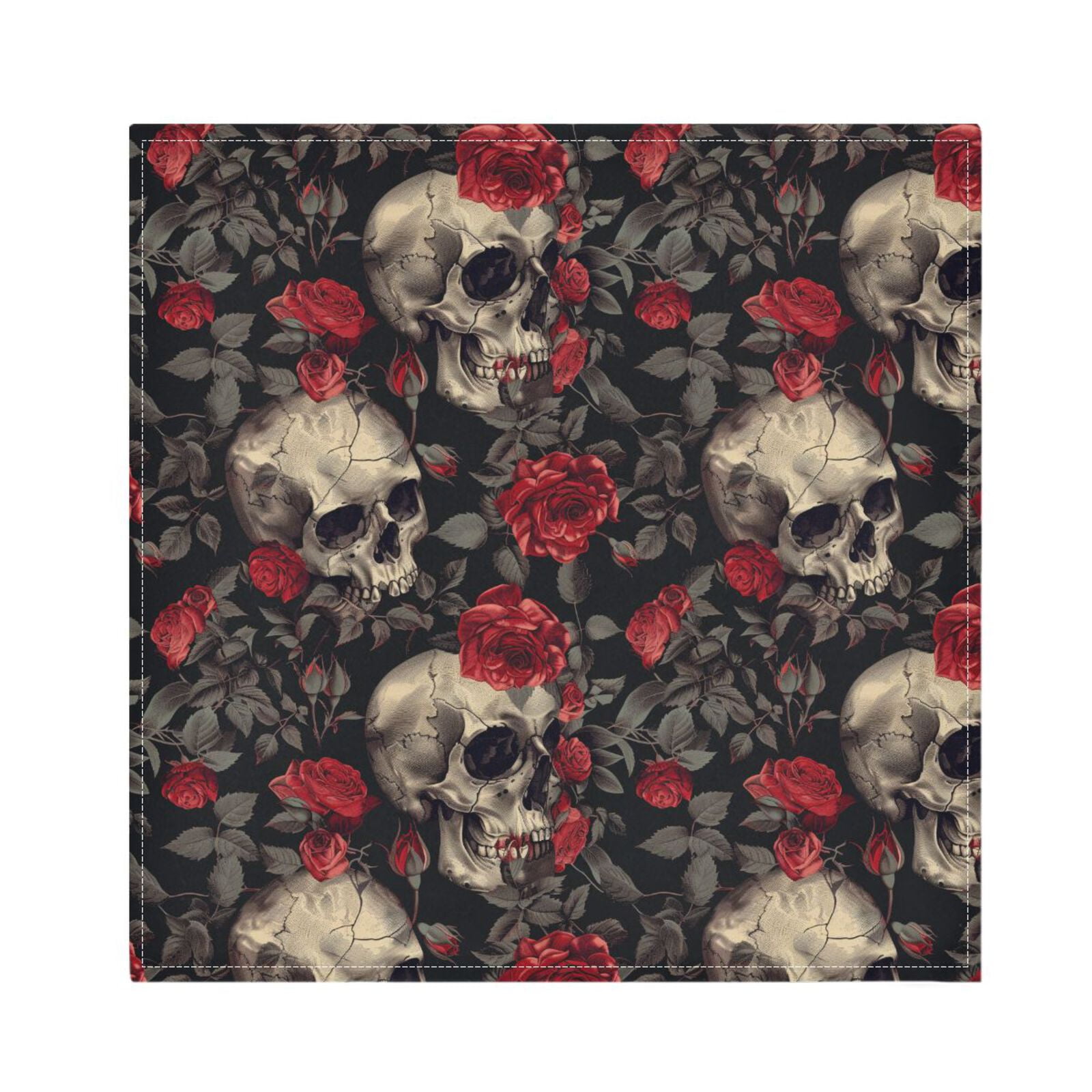 JSTEL Skull Red Rose Flower Floral Cloth Napkins Set of 6, 20x20 Inch Washable and Reusable Napkin for Decoupage Dinner Party Everyday Use
