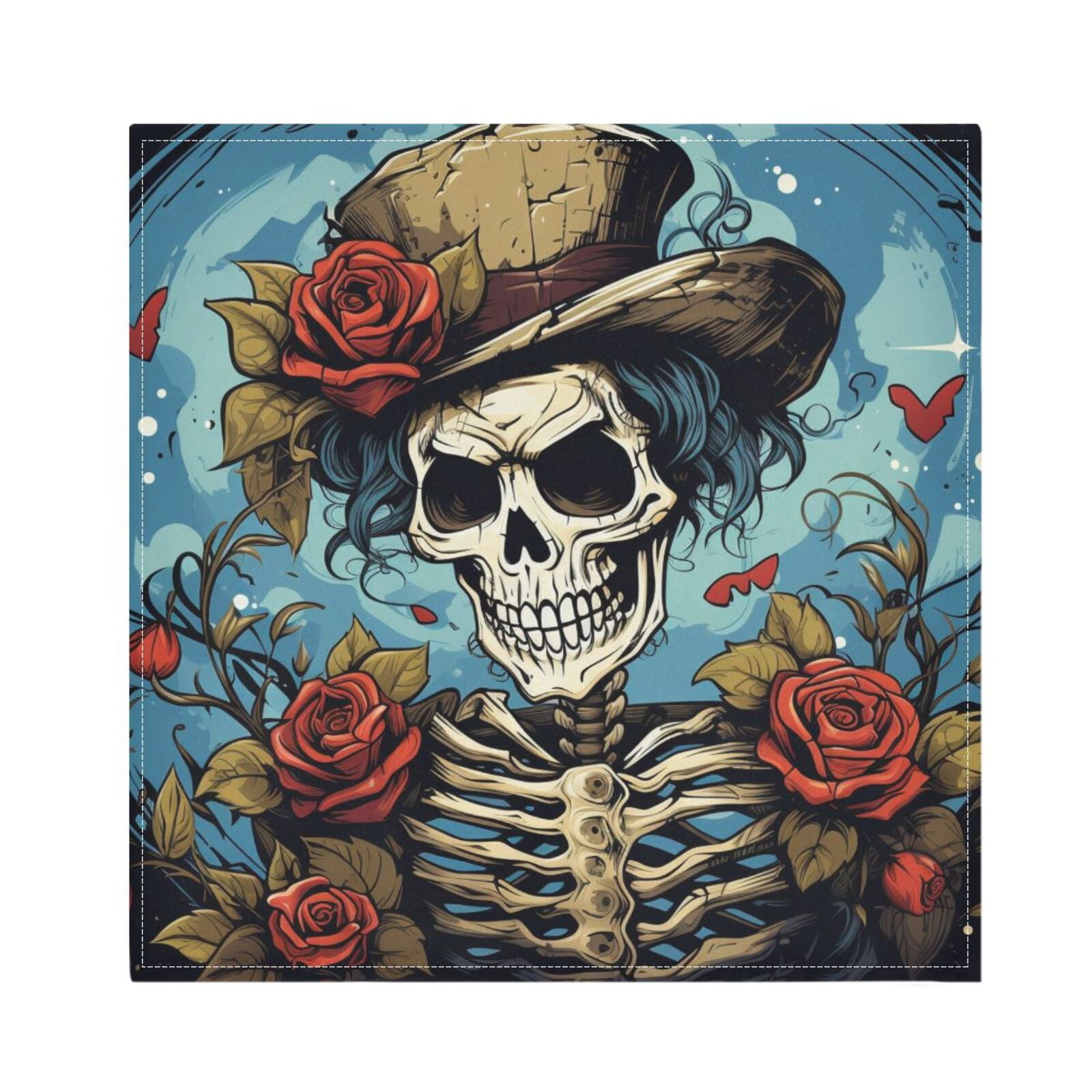 JSTEL Skull Rose Flowers Cloth Napkins Set of 6, 20x20 Inch Washable and Reusable Napkin for Decoupage Dinner Party Everyday Use