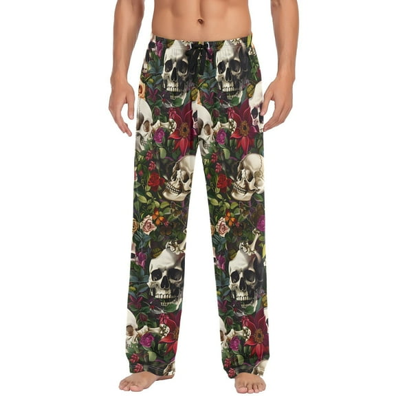 JSTEL Skull Rose Flowers Men's Sleepwear Mens Pajama Pants Bottoms with Pockets, XL