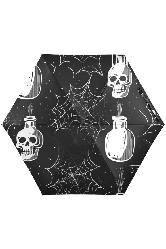 Skull Spider Web Folding Umbrella for Rain Sun Travel Mini Lightweight Compact Umbrellas
