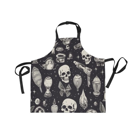 JSTEL Skull Witchy Apron with 2 Pockets for Women Men Adjustable Garden Bib