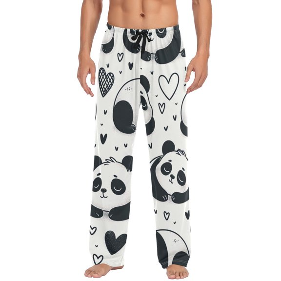 JSTEL Sleeping Panda Heart Men's Sleepwear Mens Pajama Pants Bottoms with Pockets, L