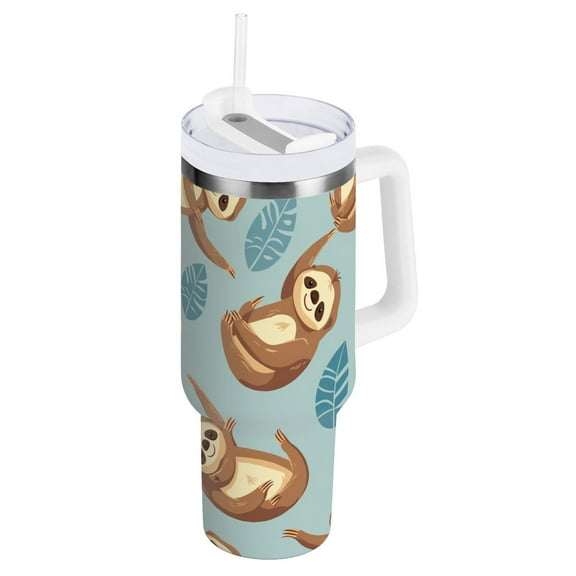 JSTEL Sloth Leaves 40 oz Tumbler Stainless Steel Water Bottle Vacuum Insulated Cup with Straw Lid & Handle For Travel Car Cup Holder