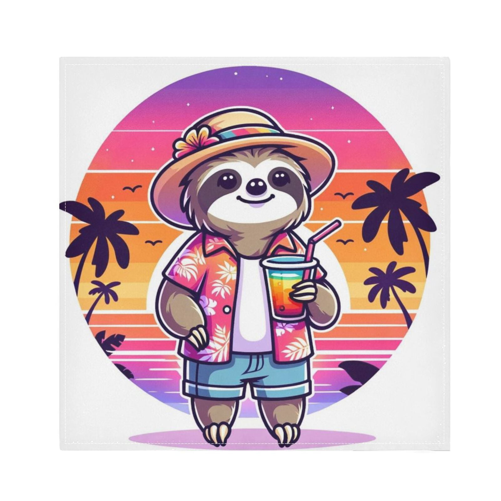 JSTEL Sloth Summer Beach Cloth Napkins Set of 6, 20x20 Inch Washable and Reusable Napkin for Decoupage Dinner Party Everyday Use