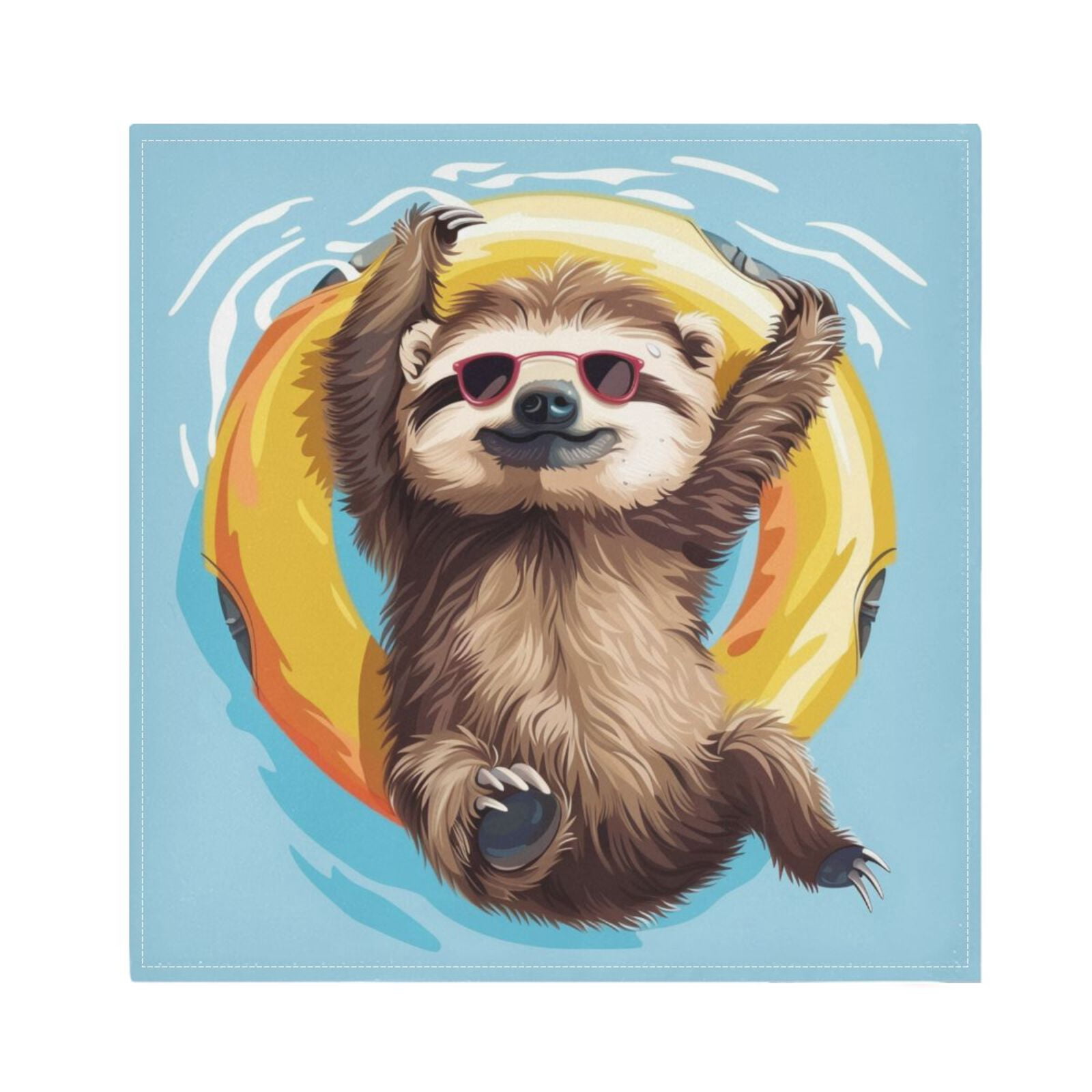 JSTEL Sloth Swimming Ring Cloth Napkins Set of 6, 20x20 Inch Washable and Reusable Napkin for Decoupage Dinner Party Everyday Use