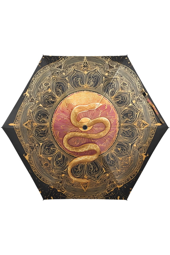Snake Mandala Folding Umbrella for Rain Sun Travel Mini Lightweight Compact Umbrellas