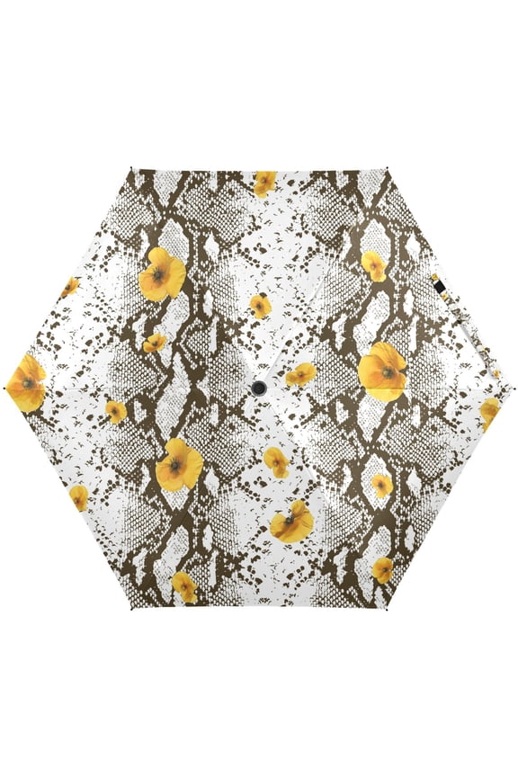 Snake Skin Poppy Flower Python Folding Umbrella for Rain Sun Travel Mini Lightweight Compact Umbrellas