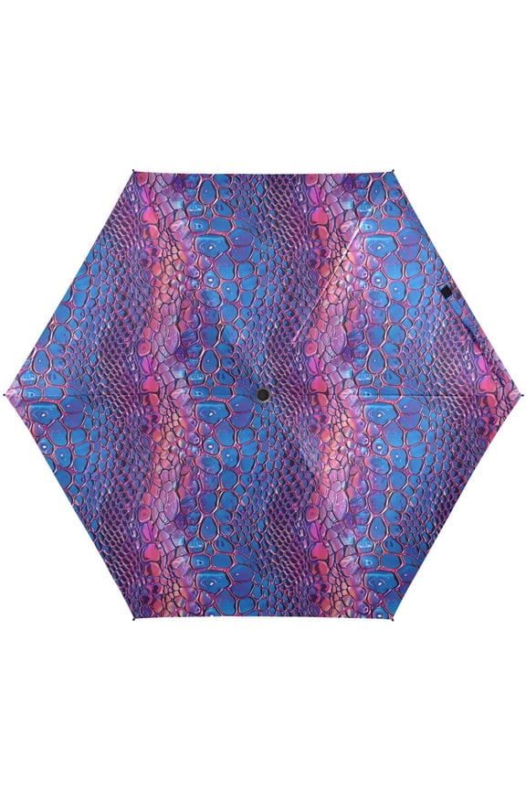 Snake Skin Print Neon Folding Umbrella for Rain Sun Travel Mini Lightweight Compact Umbrellas