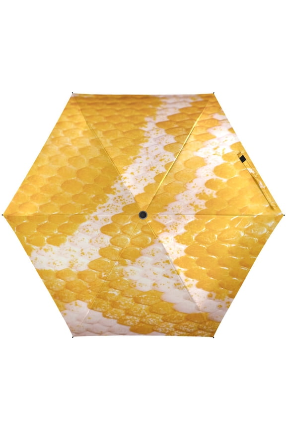 Snake Skin Print Yellow Python Folding Umbrella for Rain Sun Travel Mini Lightweight Compact Umbrellas