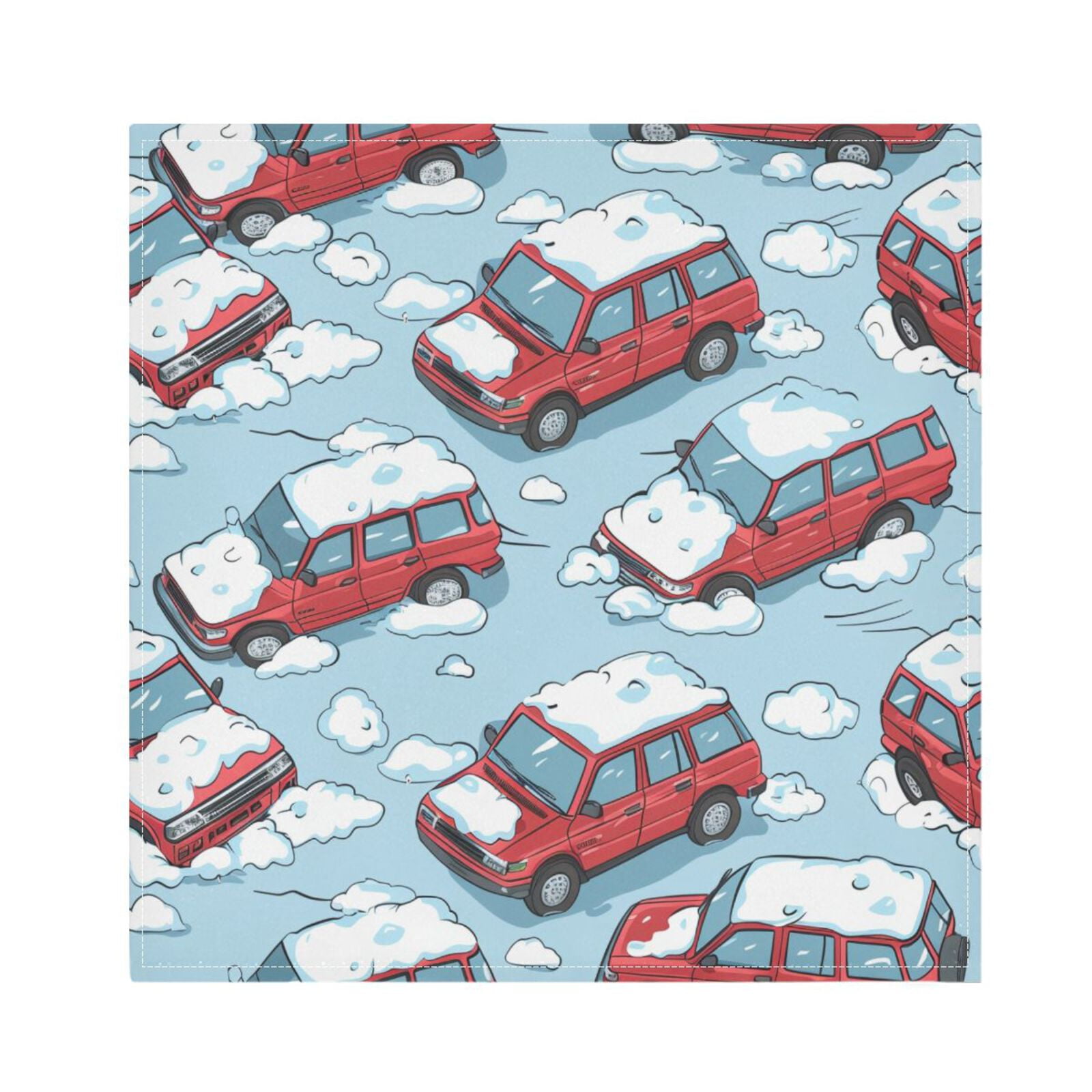 JSTEL Snow Cars Cloth Napkins Set of 6, 20x20 Inch Washable and Reusable Napkin for Decoupage Dinner Party Everyday Use