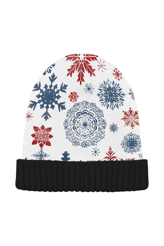 Snowflakes Boho Retro Beanie for Women Men Winter Hat Reversible Skull Knit Cap