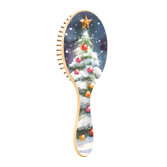 JSTEL Snowman Christmas Tree Hair Brush for Women Men Natural Wood Detangler Brushes for All Hair Types Hairbrush for Wet & Dry