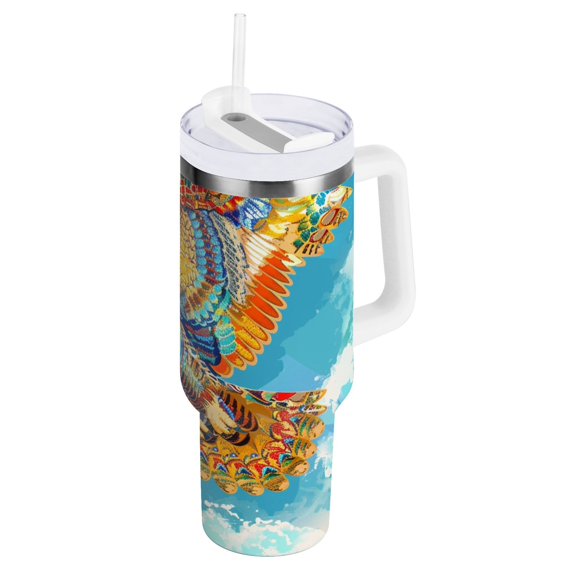 JSTEL Soaring Owl Rainbow Color 40 oz Tumbler Stainless Steel Water Bottle Vacuum Insulated Cup with Straw Lid & Handle For Travel Car Cup Holder