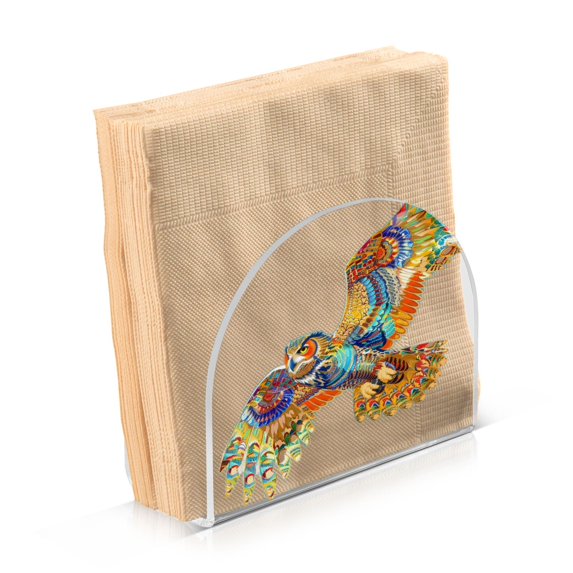 JSTEL Soaring Owl Rainbow Color Napkin Holder for Table Cocktail Farmhouse, Paper Napkins Dispenser for Home Coffee Shop Dining Room Decor