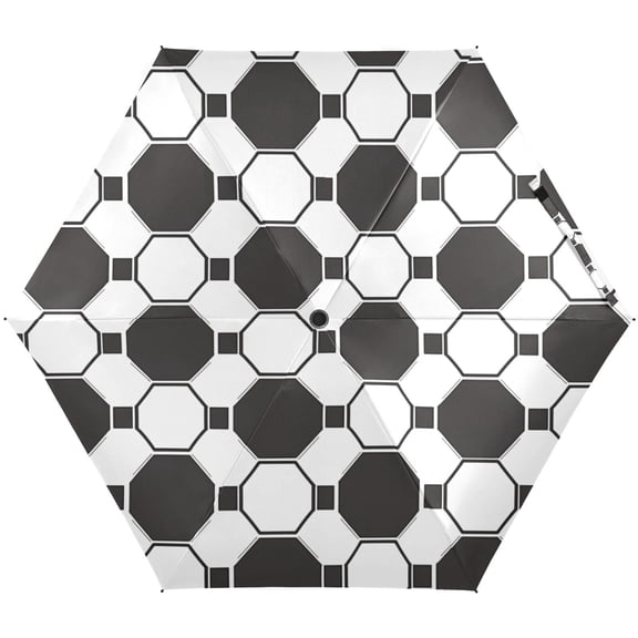 JSTEL Soccer Football Grid Print Folding Umbrella for Rain Sun Travel Mini Lightweight Compact Umbrellas