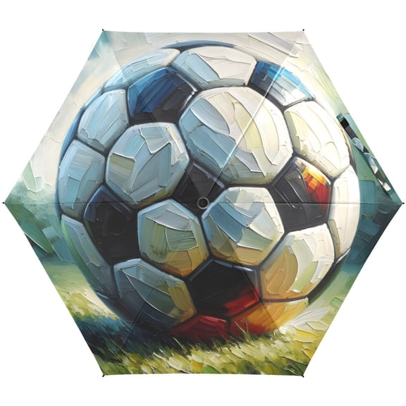 JSTEL Soccer Football Painting Folding Umbrella for Rain Sun Travel Mini Lightweight Compact Umbrellas