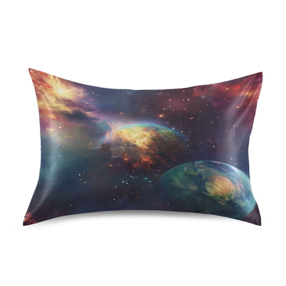 JSTEL Space Planets Nebula Satin Pillowcase Standard Size Pillow Cases Envelope Closure Bed Pillow Cover, 20 x 26 inch