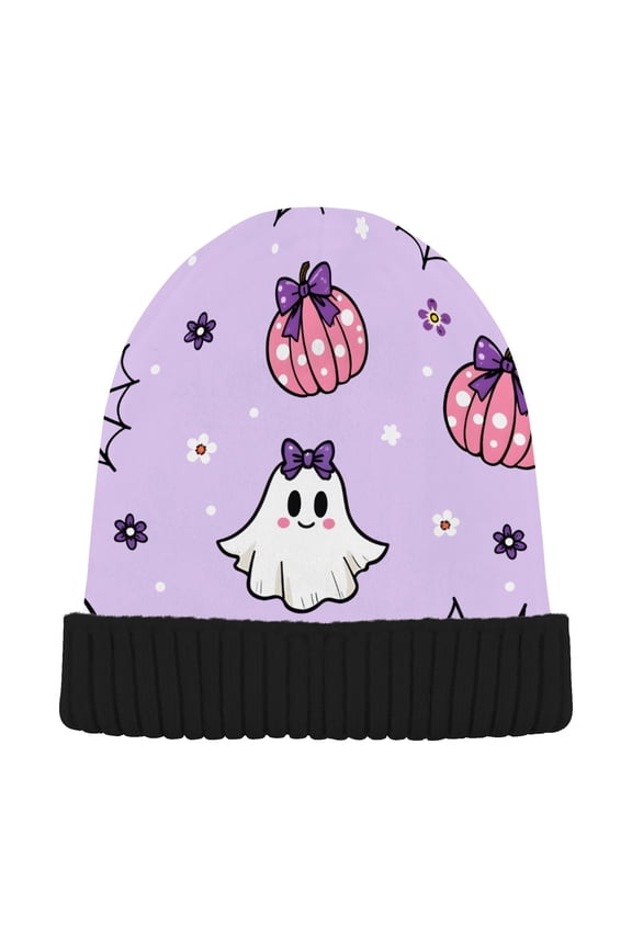 Spider Web Ghost Halloween Beanie for Women Men Winter Hat Reversible Skull Knit Cap