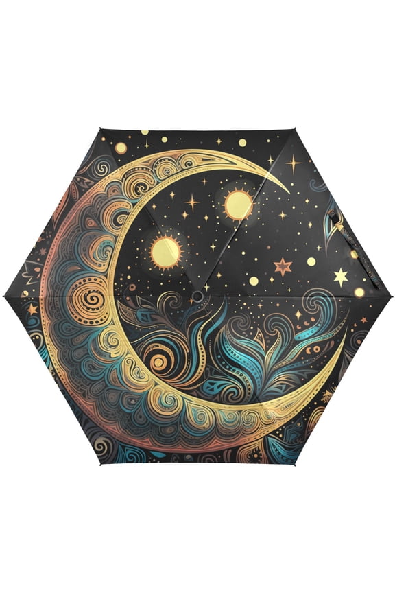 Stars Crescent Moon Magic Folding Umbrella for Rain Sun Travel Mini Lightweight Compact Umbrellas