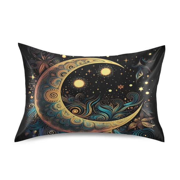 JSTEL Stars Crescent Moon Magic Satin Pillowcase Queen Size Pillow Cases Envelope Closure Bed Pillow Cover, 20 x 30 inch