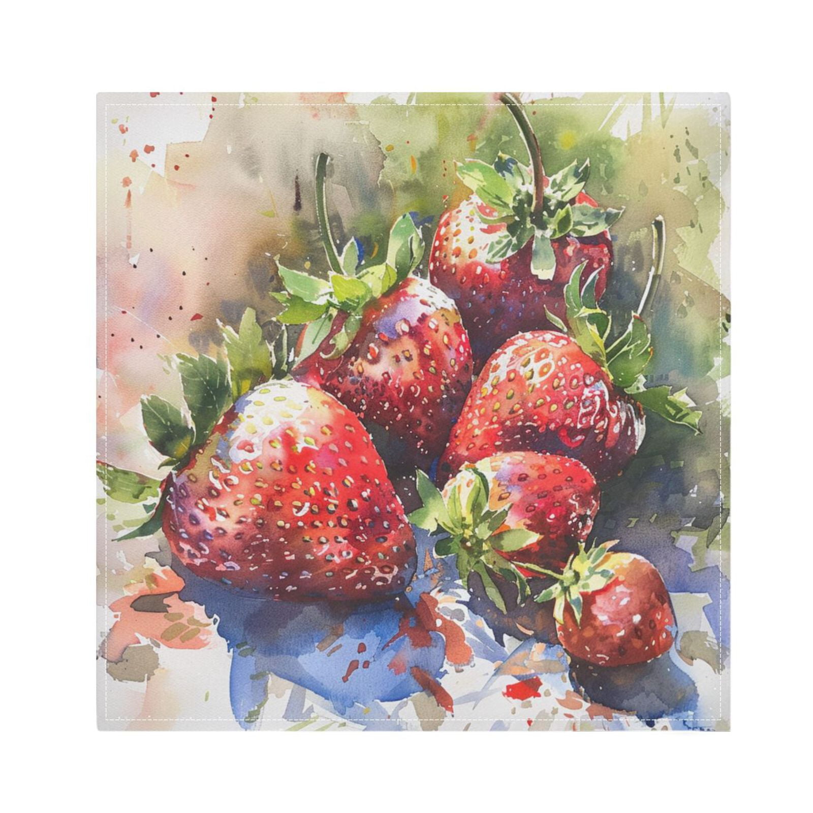 JSTEL Strawberry Watercolour Cloth Napkins Set of 6, 20x20 Inch Washable and Reusable Napkin for Decoupage Dinner Party Everyday Use