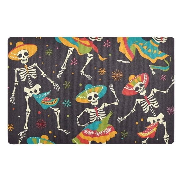 JSTEL Suagr Skulls Day Of Dead Front Door Mat Outside Entrance 32x20 Inch Doormat for Outdoor Indoor Washable Non Slip Floor Mats