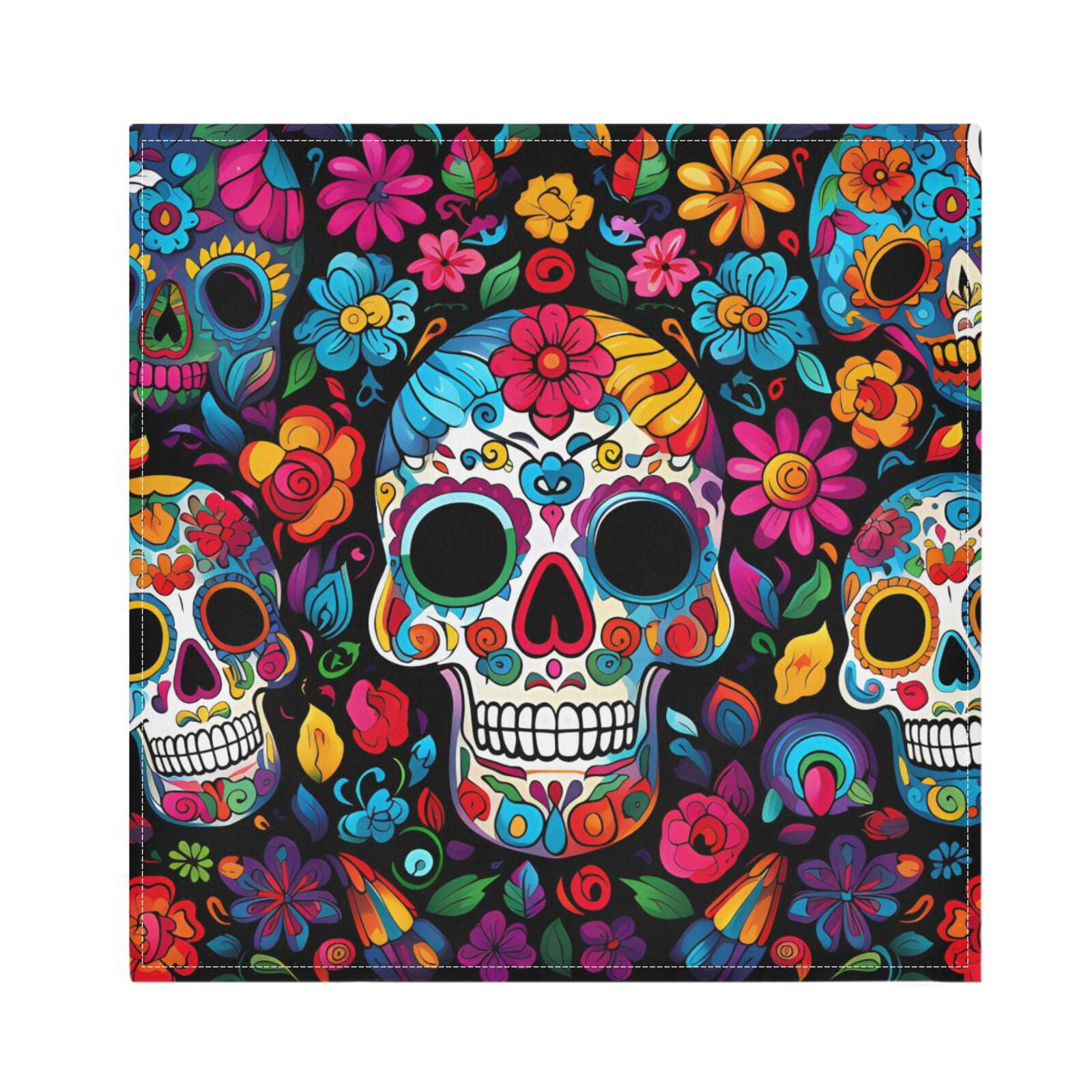 JSTEL Sugar Skull Day Of Dead Cloth Napkins Set of 6, 20x20 Inch Washable and Reusable Napkin for Decoupage Dinner Party Everyday Use