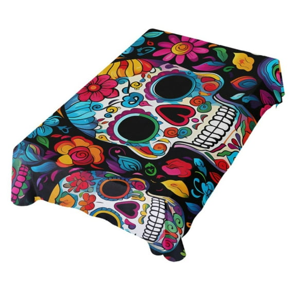 JSTEL Sugar Skull Day Of Dead Table Cloth Square 60 x 60 Inch Tablecloth Anti Wrinkle Table Cover for Dining Kitchen Parties